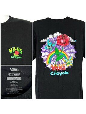 VANS x Crayola Mens T-Shirt size Large Crayons Rainbow Rose Spiderweb 2022
